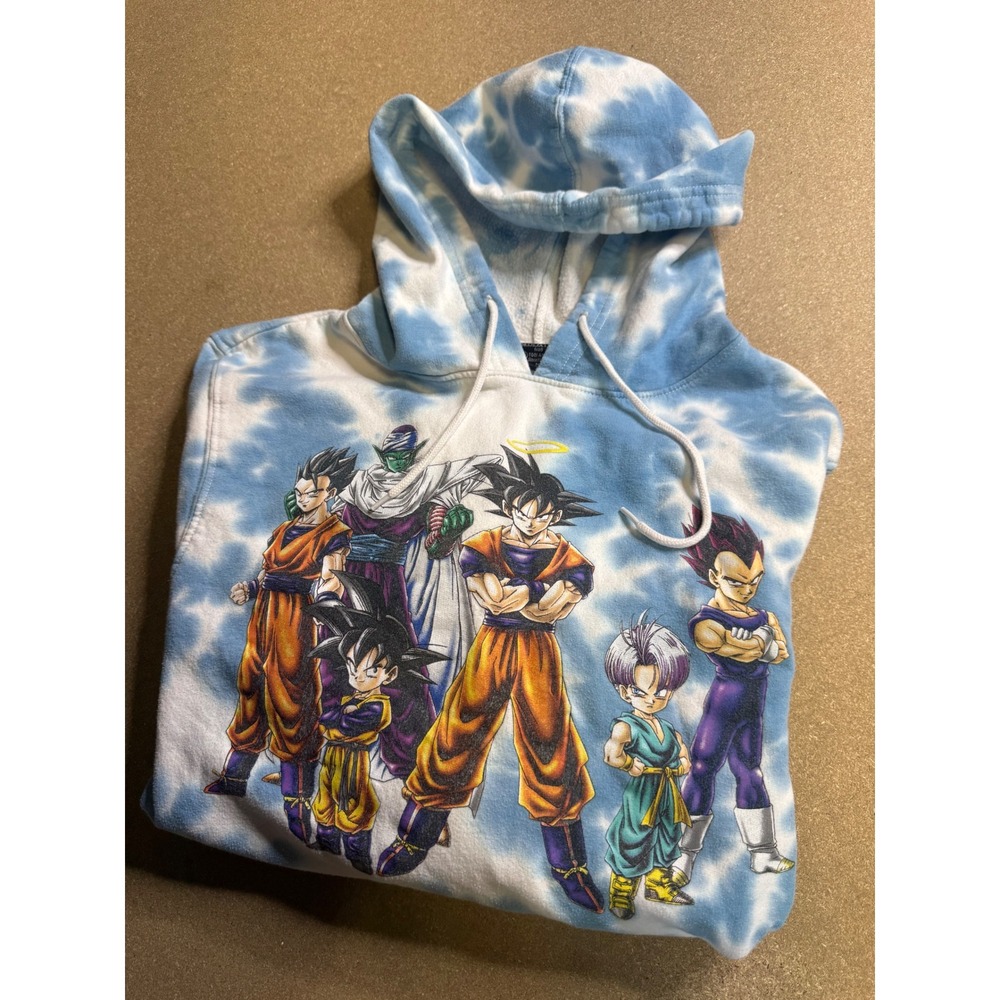 Y2k Dragon Ball Z Mens Tie Dye Hoodie Blue White Graphic Goku Vegeta Size M